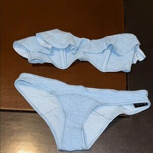 Lisa Marie Fernandez Light Blue Ruffle Bandeau Bikini Set